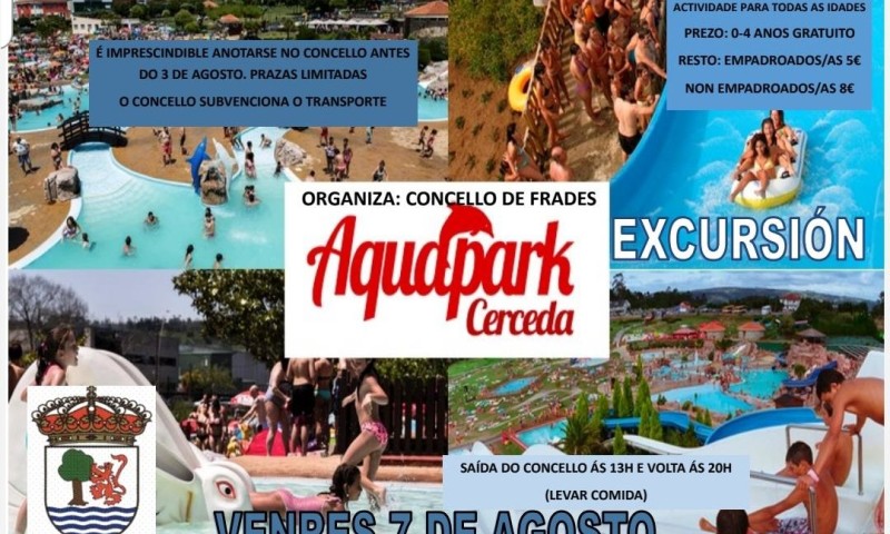 Frades convoca unha saída ao Aquapark de Cerceda e outra a Ponteceso, na que se oferta unha visita libre ou unha ruta de sendeirismo