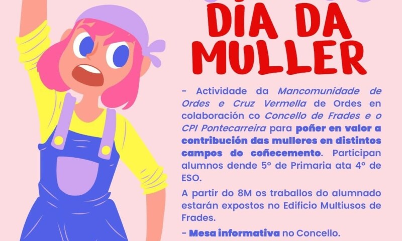 Frades conmemora o Día da Muller cunha exposición de traballos do alumnado do CPI Ponte Carreira no multiúsos e entrega de material divulgativo