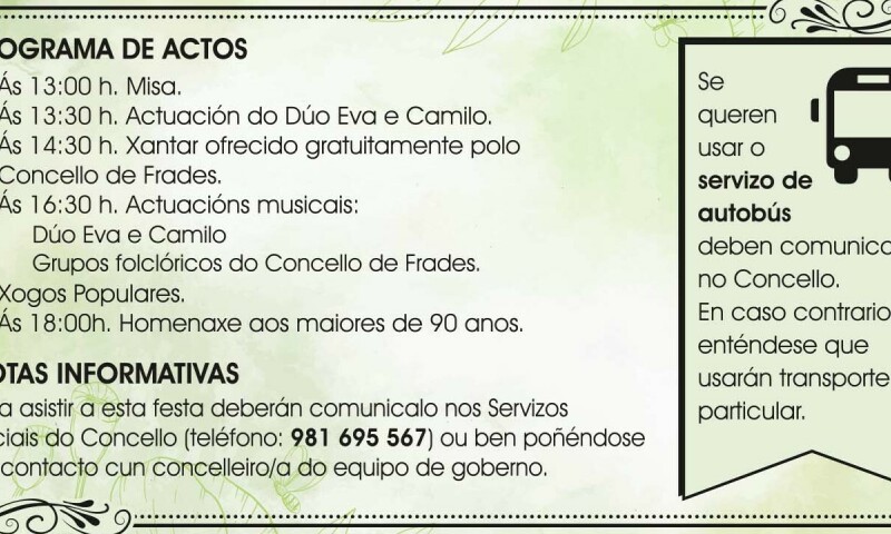 O Concello de Frades abre as inscricións na XXVI Festa dos Nosos Maiores, que terá lugar o vindeiro sábado 31 de maio