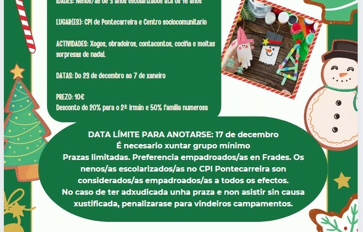 O Concello de Frades abre inscricións no seu programa de conciliación de Nadal