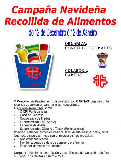 O Concello de Frades e Cáritas inician hoxe a campaña de nadal de recollida de alimentos para familias necesitadas