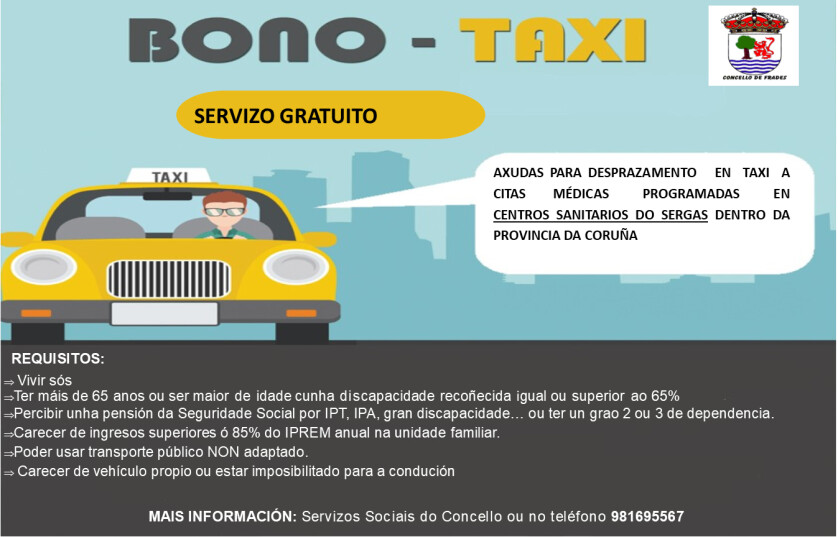 O Concello de Frades asina un convenio de colaboración co taxista Juan Carlos Andrade para poñer en marcha o servizo de bono-taxi