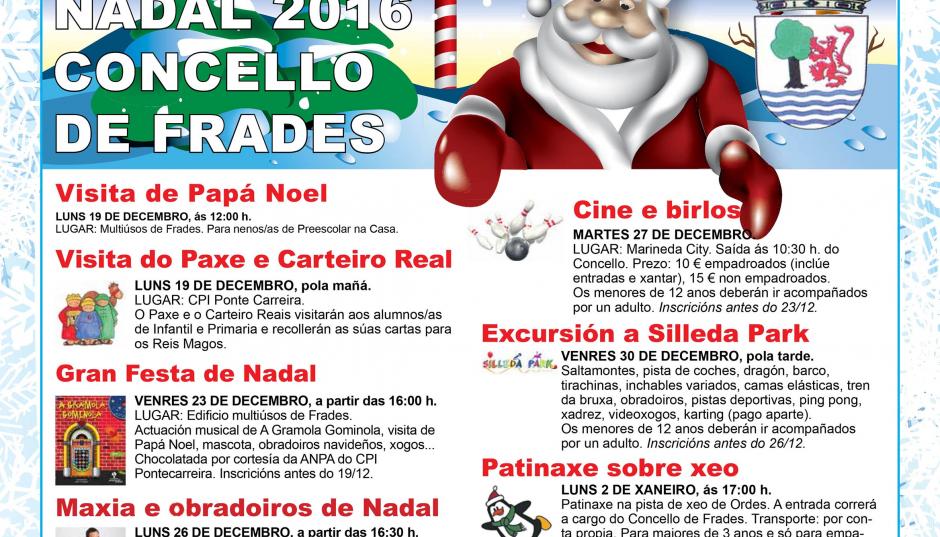 Cabalgata, gran festa de Nadal, obradoiros, maxia e tres excursións integran a oferta do Concello de Frades para este Nadal